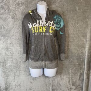 Hollister Y2K Spellout Zip Up Hoodie Sz Med Gem Floral Gray Preppy